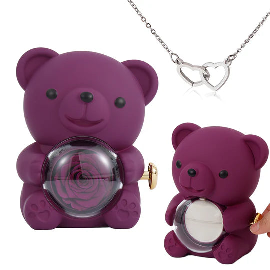 Eternal Rose Bear & Engraved Necklace Set