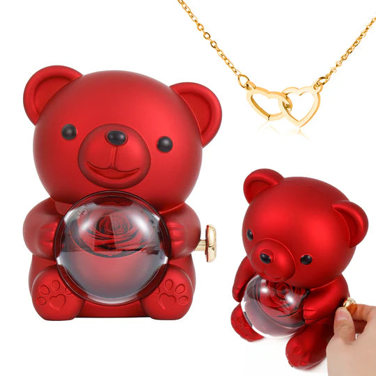 Eternal Rose Bear & Engraved Necklace Set