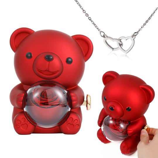 Eternal Rose Bear & Engraved Necklace Set