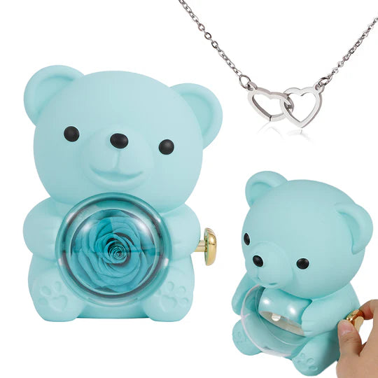 Eternal Rose Bear & Engraved Necklace Set