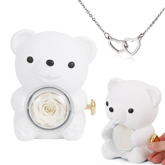 Eternal Rose Bear & Engraved Necklace Set